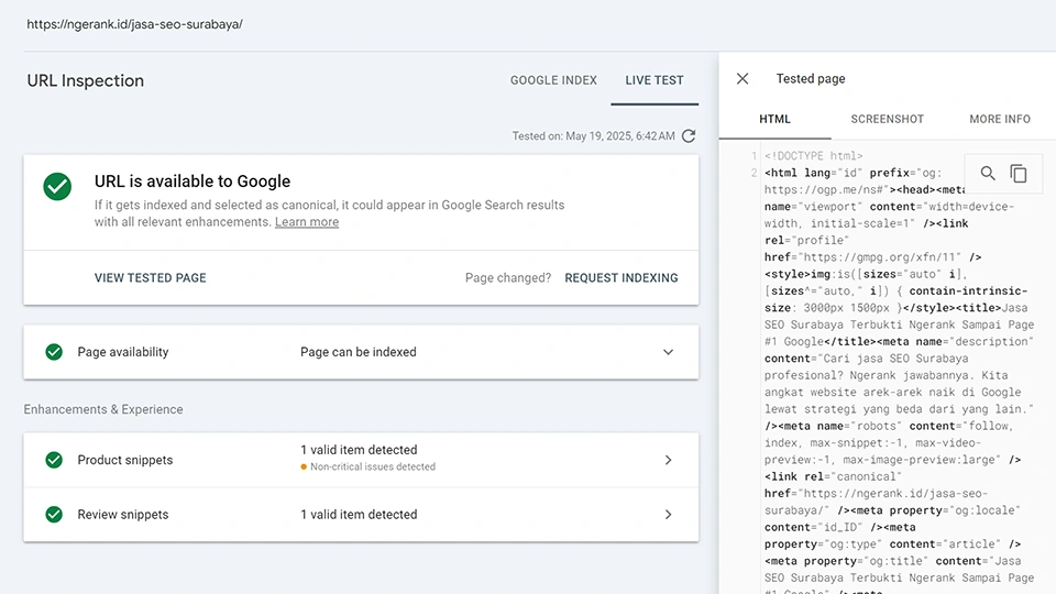 Tampilan Google Search Console Dari Ngerank Sebagai Contoh Technical SEO Checklist