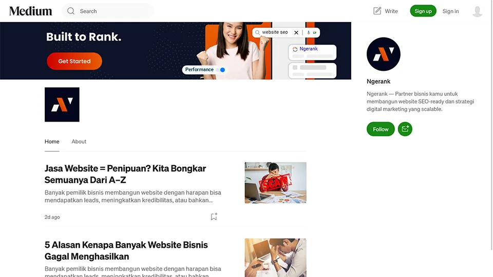 Tampilan Ngerank di Platform Medium Sebagai Contoh SEO Off Page