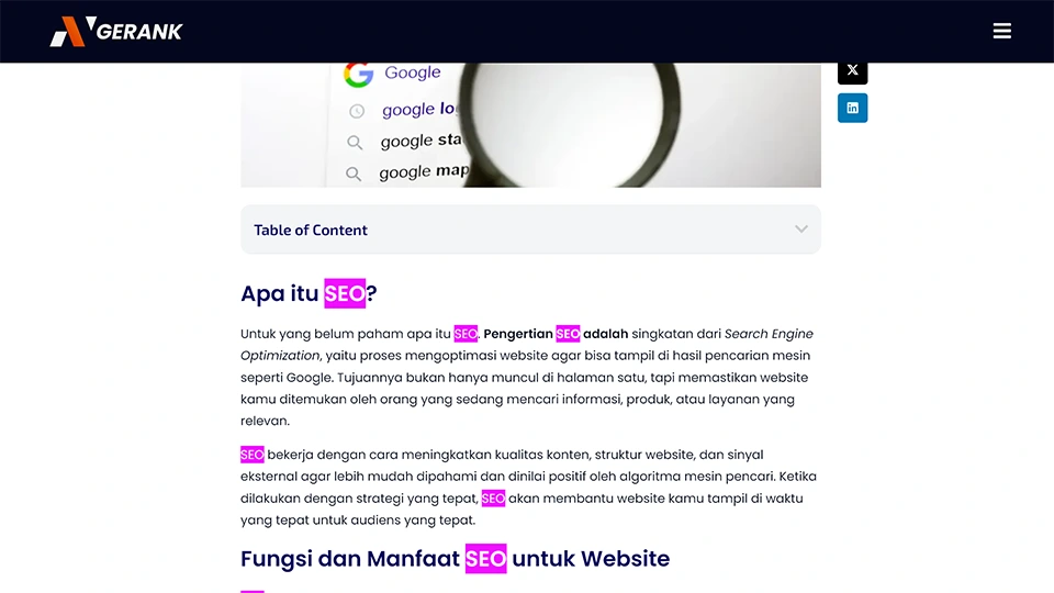 Tampilan Artikel Ngerank Sebagai Contoh Keyword